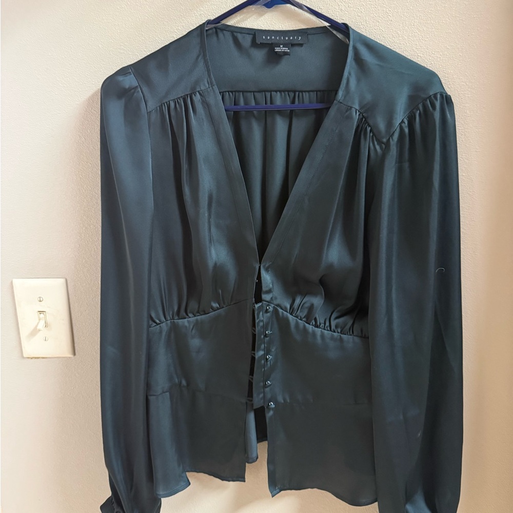 Sanctuary Teal Satin Blouse